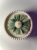 Handmade Jesmonite Jar - Natural | Organic Soy Candle | Sage Green Daisy