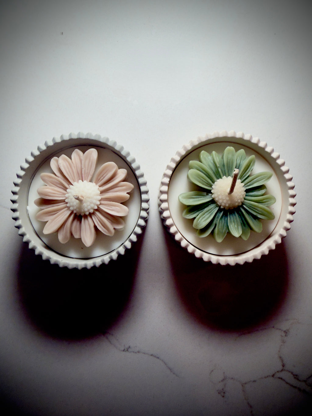 Handmade Jesmonite Jars - Sage & Neutral | Organic Soy Candle | Blush & Sage Daisies