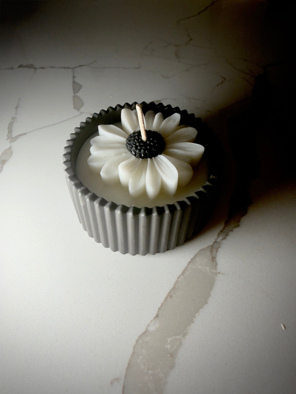 Handmade Jesmonite Jar - Black | Organic Soy Candle | B&W Daisy