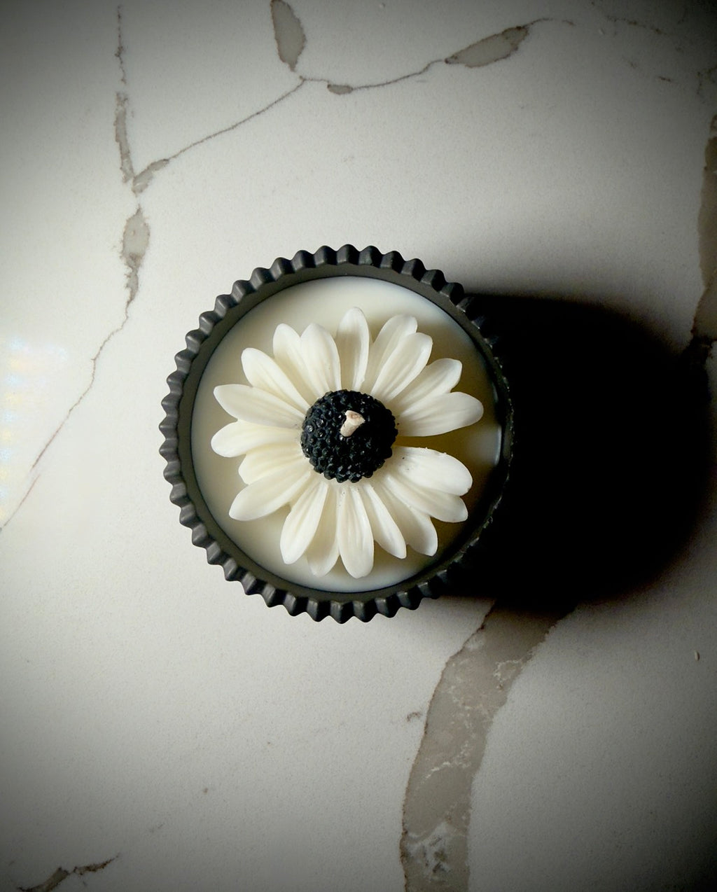 Handmade Jesmonite Jar - Black | Organic Soy Candle | B&W Daisy