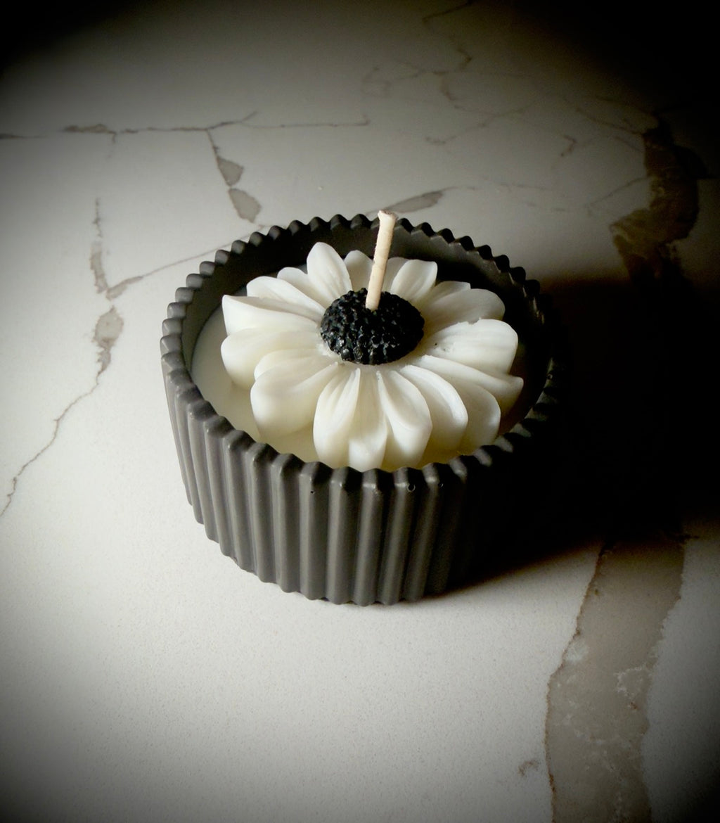 Handmade Jesmonite Jar - Black | Organic Soy Candle | B&W Daisy