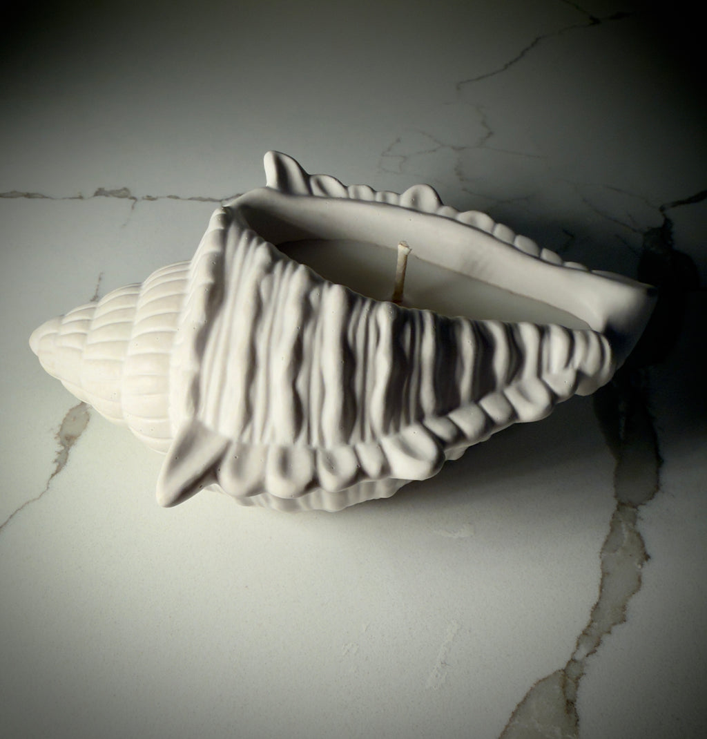 Handmade Seashell Soy Candle | Jesmonite Shell Vessel Coastal Decor