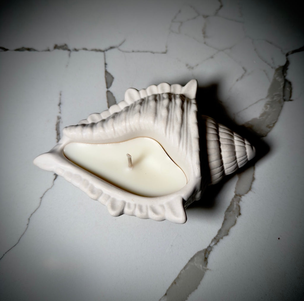 Handmade Seashell Soy Candle | Jesmonite Shell Vessel Coastal Decor